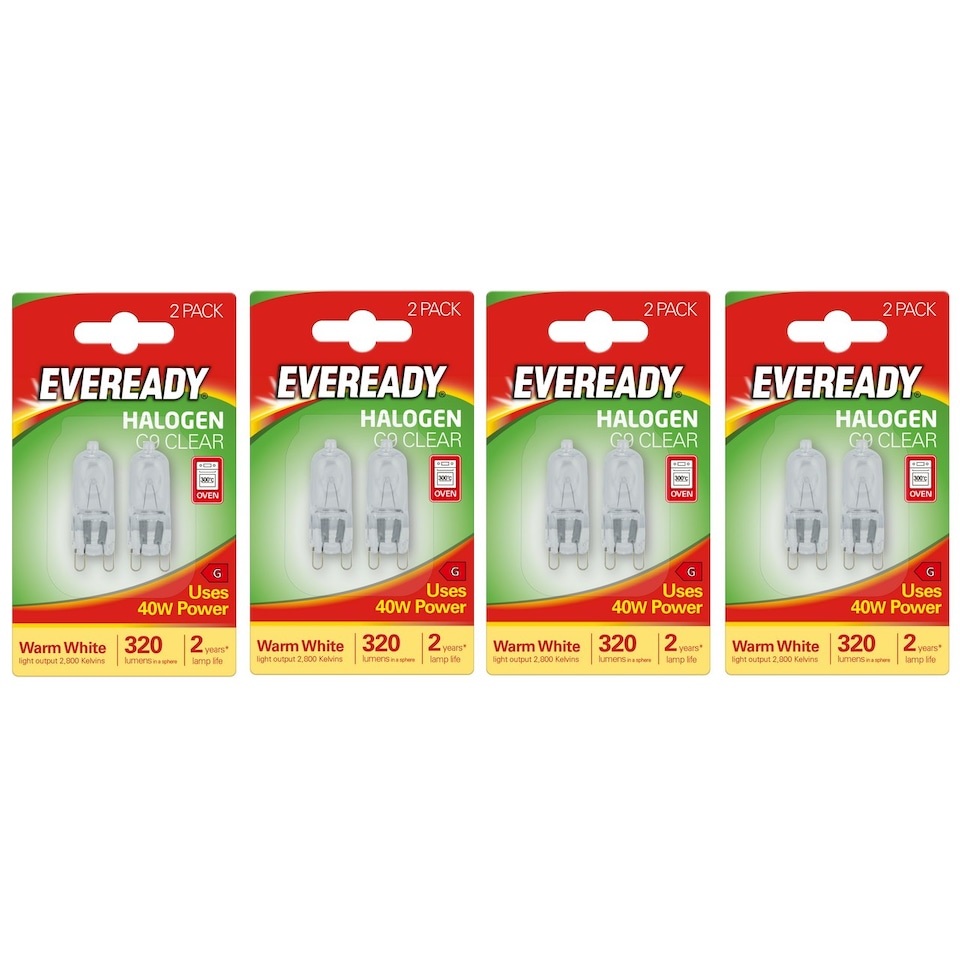 image 1 of Eveready Halogen G9 Capsule 320lm 40W 2800K (Warm White) Light Bulb - Pack of 8
