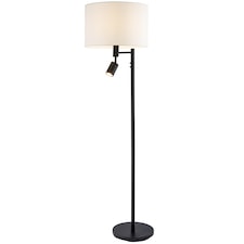 Modern Black Floor Light with LED Adjustable Spot Lamp and White Cotton Shade | Black