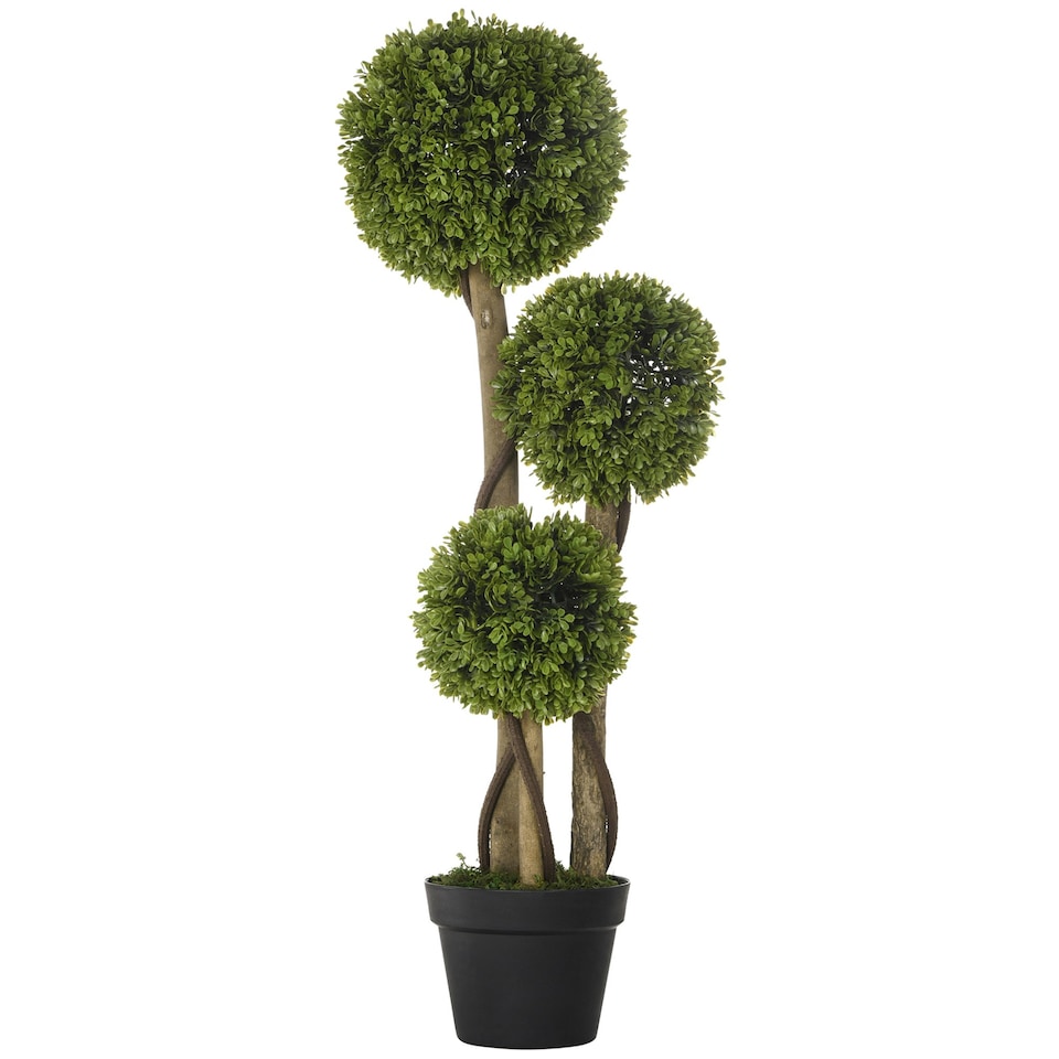 image 1 of HOMCOM Potted Artificial Plants Boxwood Ball Topiary Trees Indoor Outdoor, 90cm