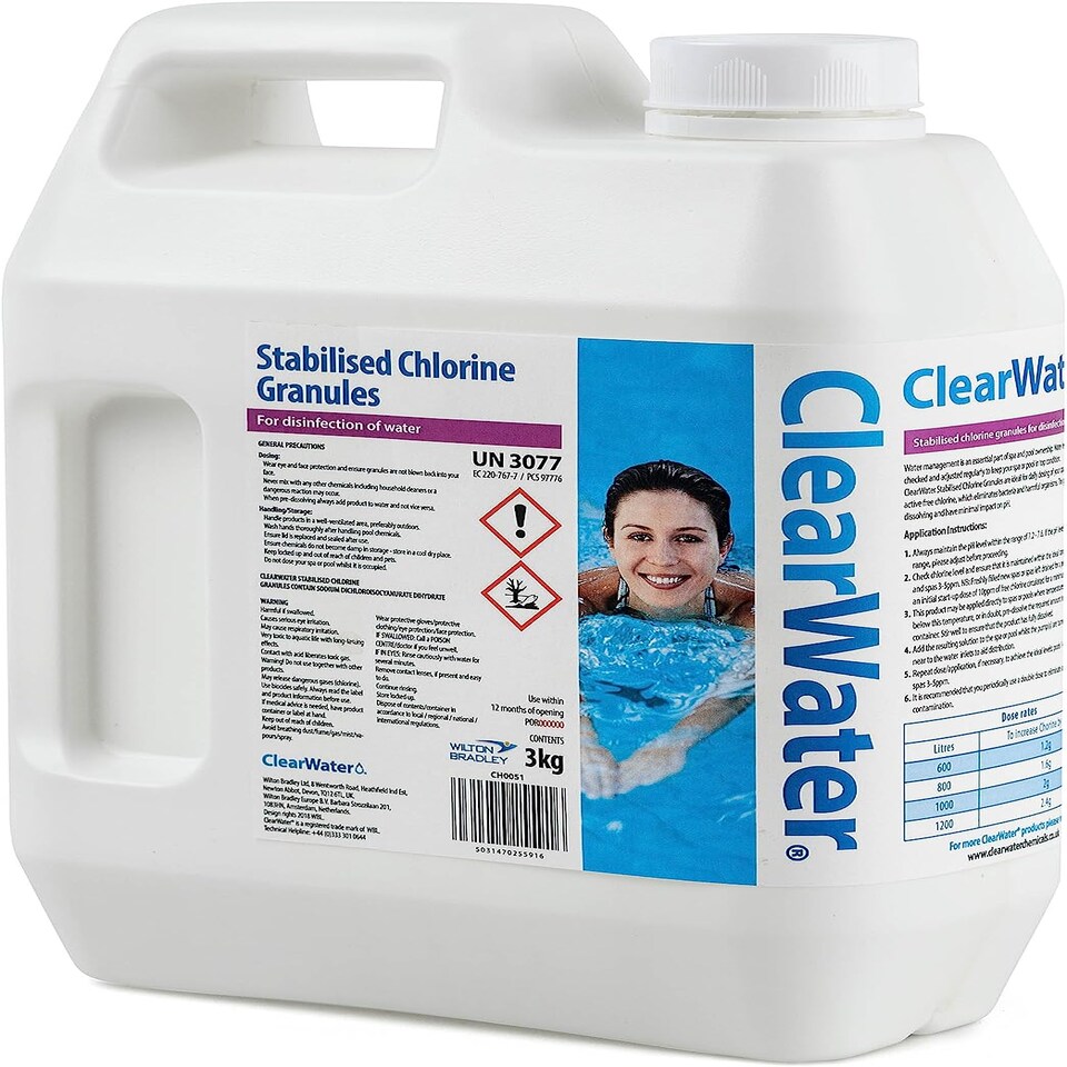 image 1 of CLEARWATER 3KG CHEMICAL CHLORINE GRANULES SWIMMING POOL SPA HOT TUB FOR CLEANING