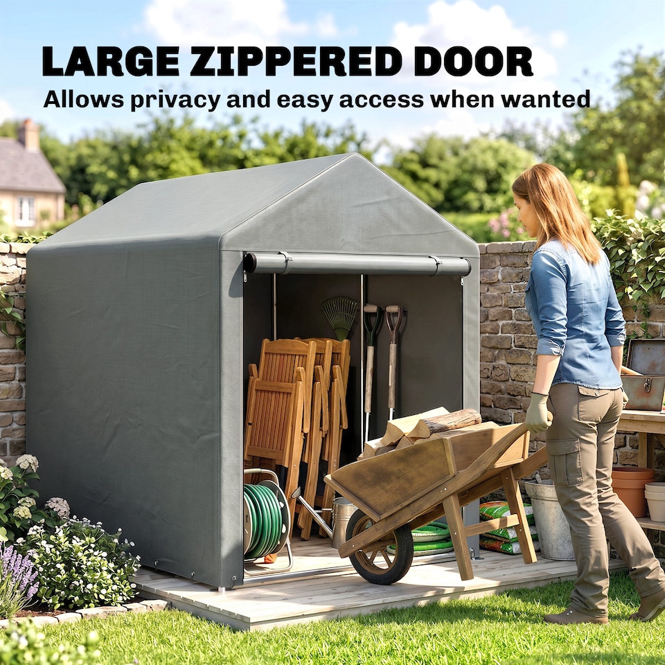 image 1 of Outsunny 1.2 x 1.8m Portable Garden Shed for Motorbikes, Garden Tools, Bikes | Grey
