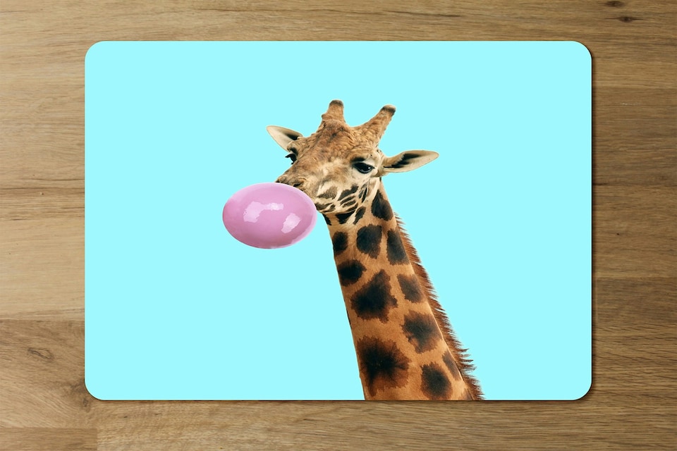 image 1 of Concept giraffe with bubble gum on color background (Placemat & Coaster Set)