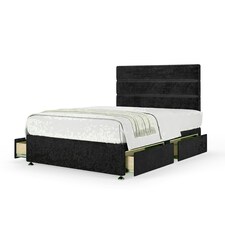 Black Naples Velvet 4 Drawer Divan Base and Milan Headboard King Size