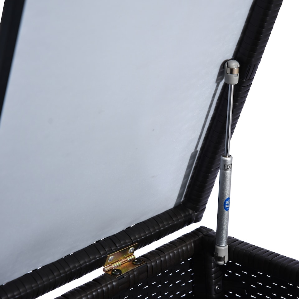 image 1 of Outsunny 284 L Rattan Garden Storage Box, Outdoor Garden Storage Box with Gas Lift and Lockable Lid, Outdoor Wicker Rattan Chest Container for Garden Tools, 118 x 54 x 59 cm, Dark Brown