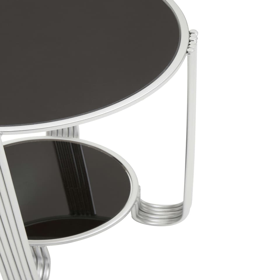 image 1 of Jolie Round End Table Black Mirror And Silver Frame Silver