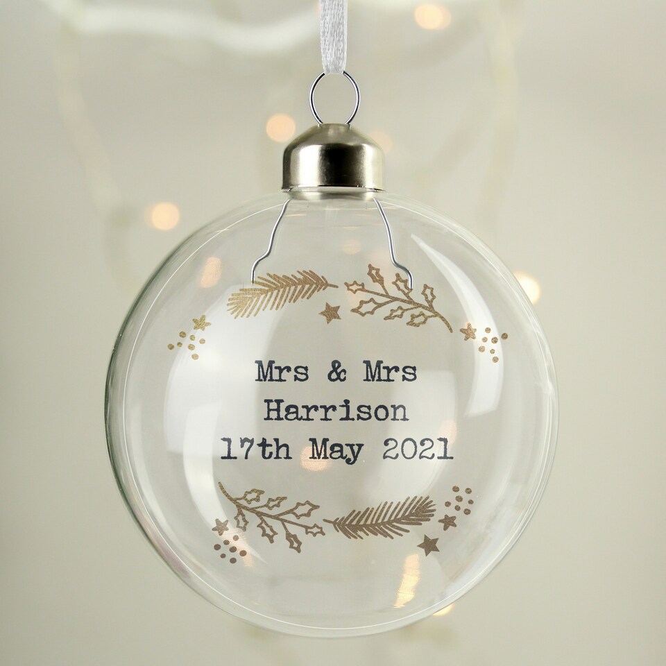 image 1 of Personalised Gold Wreath Glass Bauble