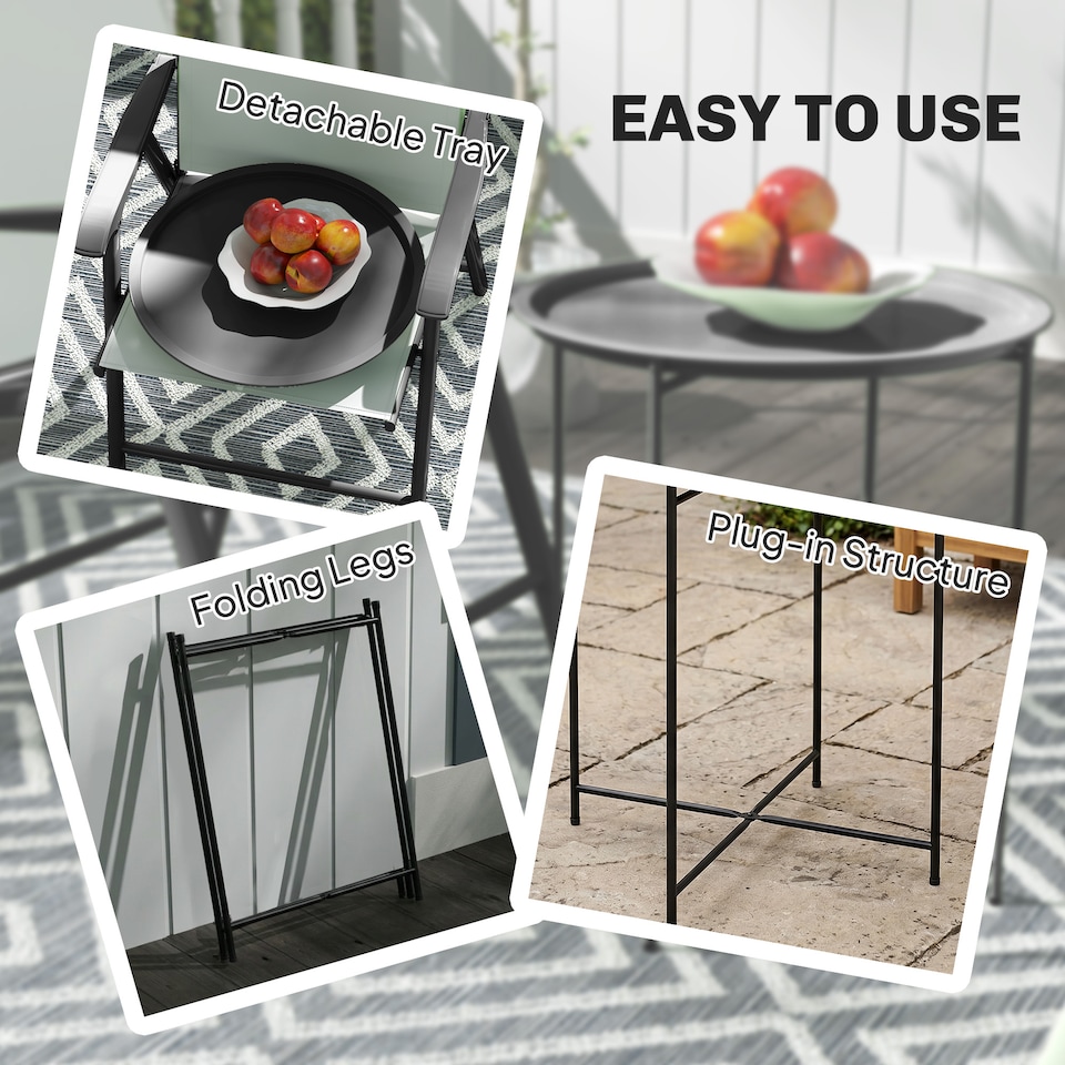 image 1 of Outsunny 46cm Round Garden Table Side Table with Removable Tray, Black
