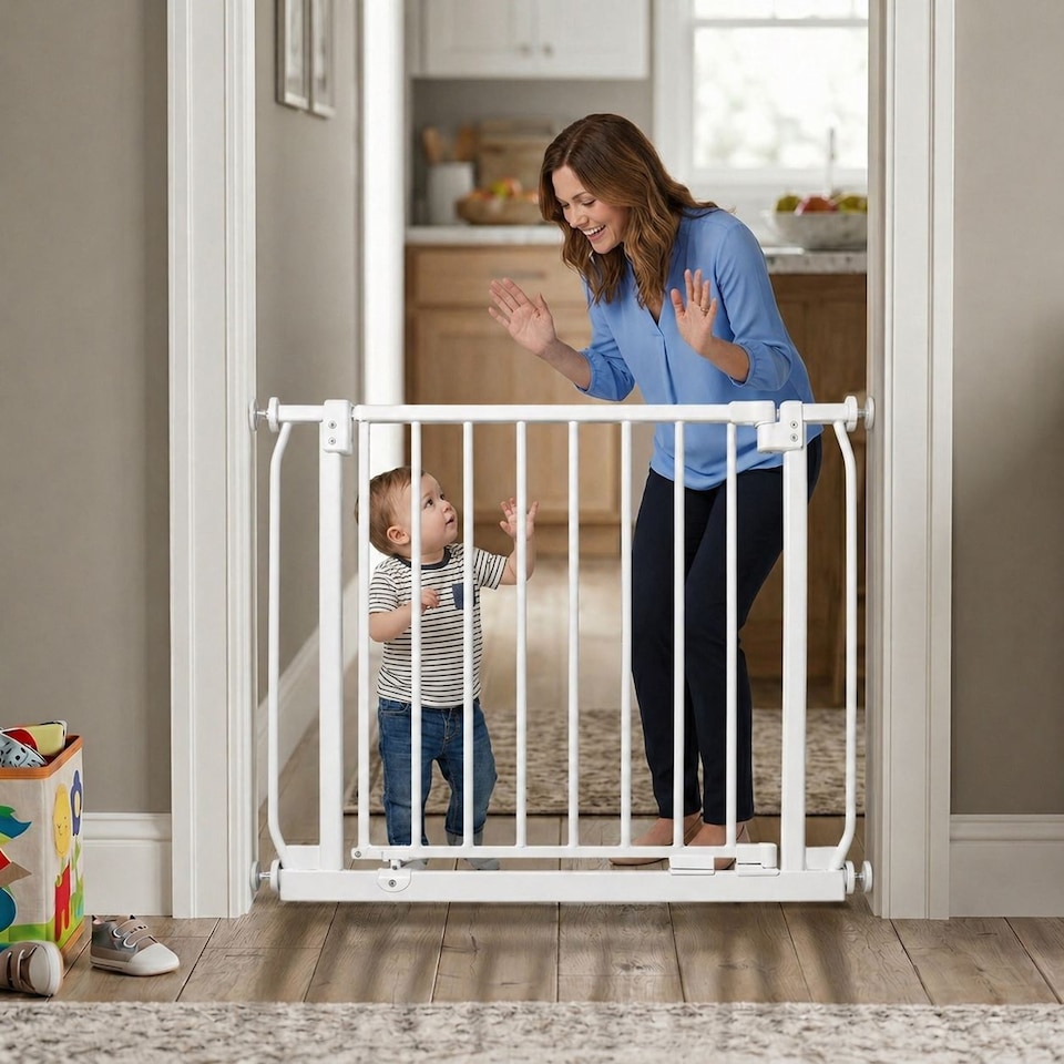 image 1 of Safetots Elite Pressure Safety Gate, 197cm - 206cm, Matt White, Pressure Fit Stair Gate, Baby Gate for Doors Hallways and Spaces, Safety Barrier, Easy Installation