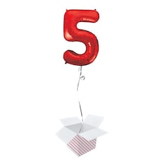 Red Number 5 Helium Foil Giant Balloon - Inflated Balloon in a Box