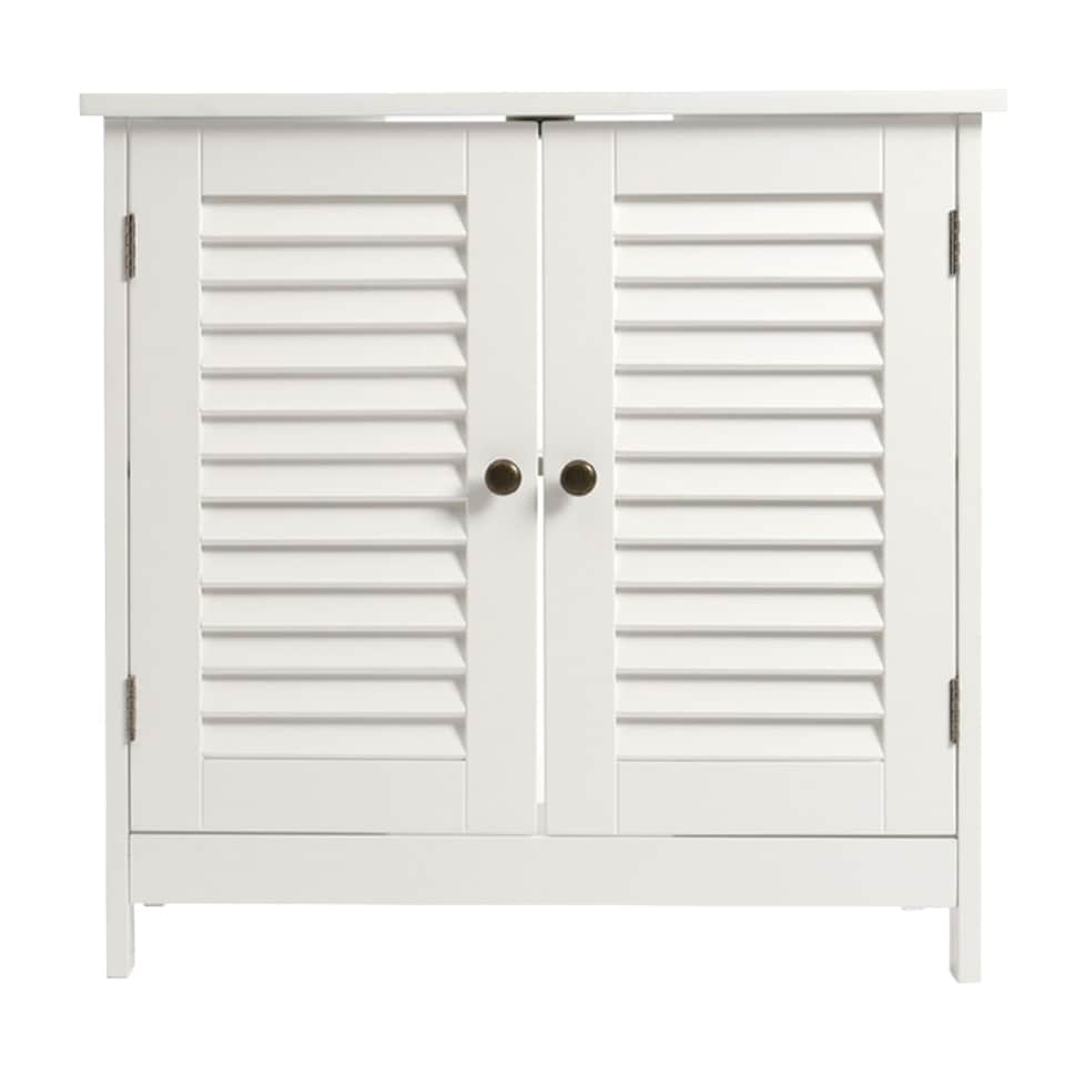 image 1 of Living and Home Under Sink Bathroom Cabinet with 2 Shutter Doors White