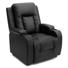 Oscar Pushback Recliner Bonded Leather w Cupholders Chair Black | Black