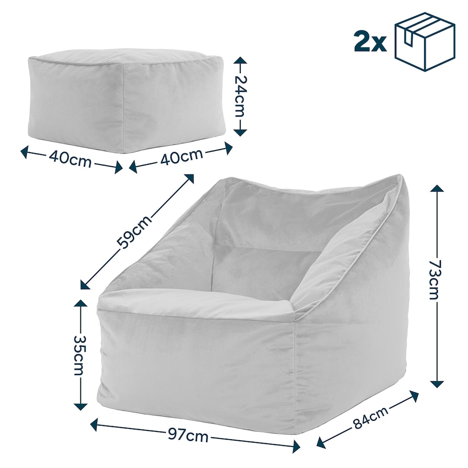 image 1 of Natalia Velvet Adults Bean Bag Armchair and Pouffe, Ready Filled Large Beanbag and Footstool Dusk Pink | Pink | Dusk Pink | XL | 2