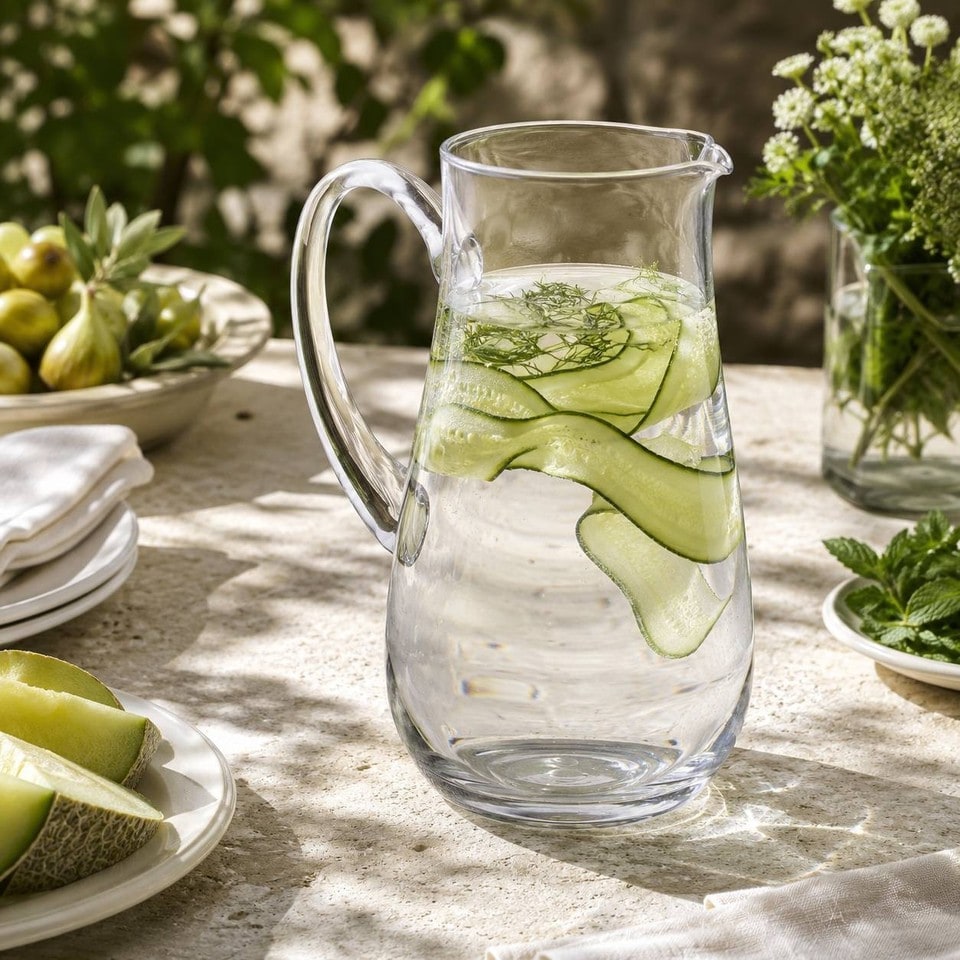 image 1 of 2.5L Clear Handmade Crystalin Glass Serving Jug Table Carafe Water Pitcher