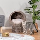 image 2 of PawHut Wicker Cat House, Raised Cat Bed with Cushion, 42 x 33 x 52cm, Dark Brown