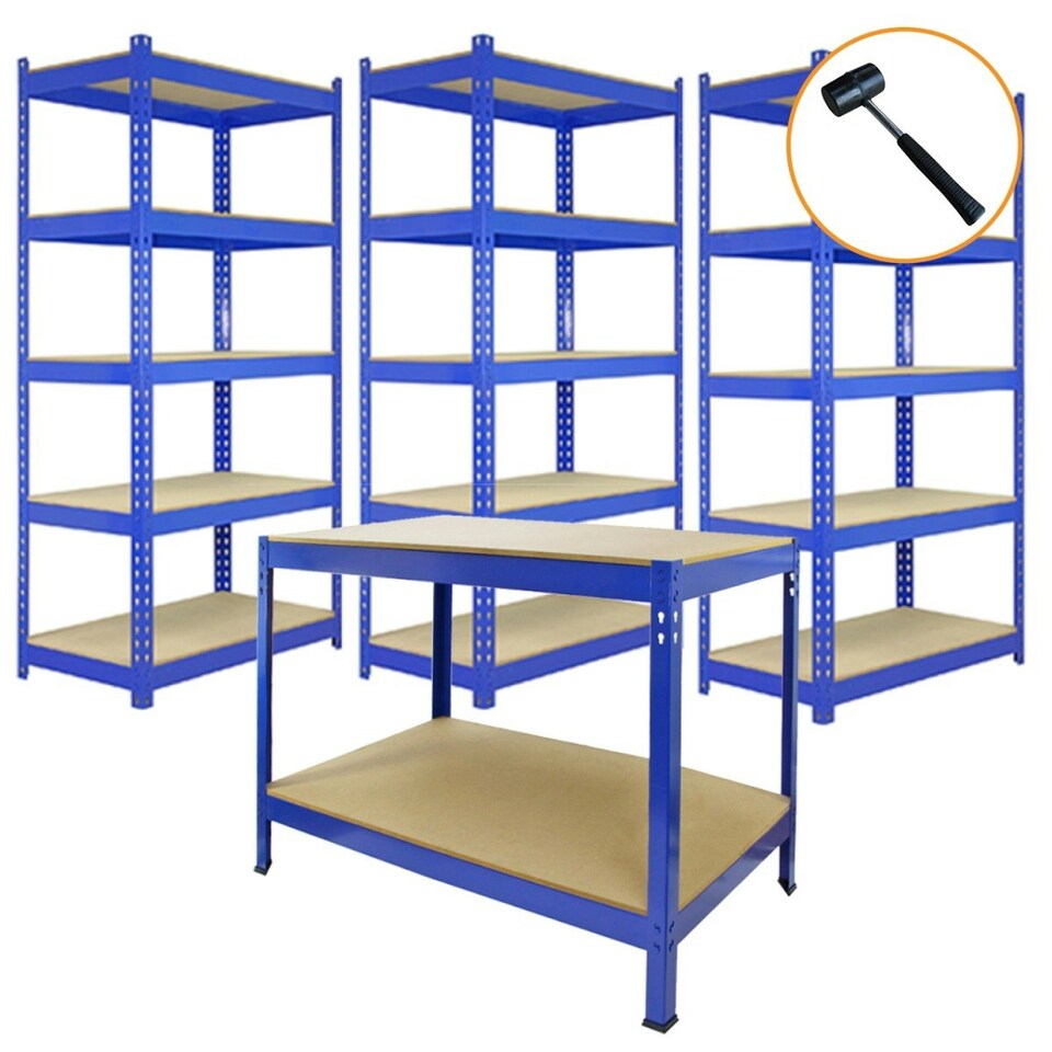 image 1 of Q-Rax 3 x 120cm & 2 x 90cm Blue Metal Racking Units Blue