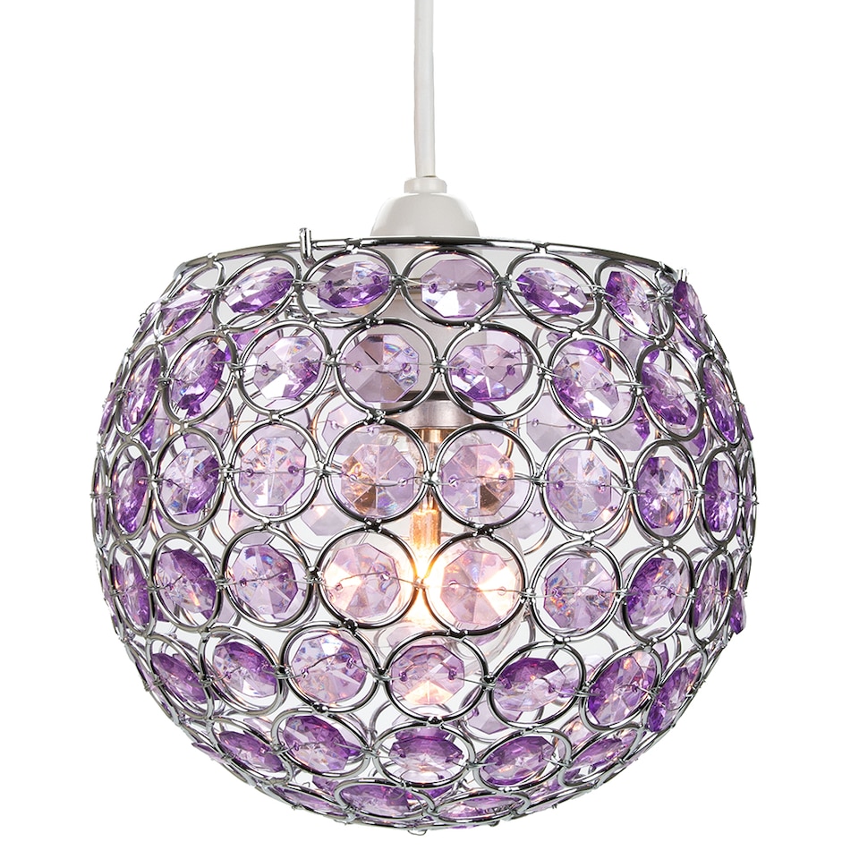 image 1 of Modern Round Globe Easy Fit Pendant Shade with Small Purple Acrylic Bead Jewels | Purple