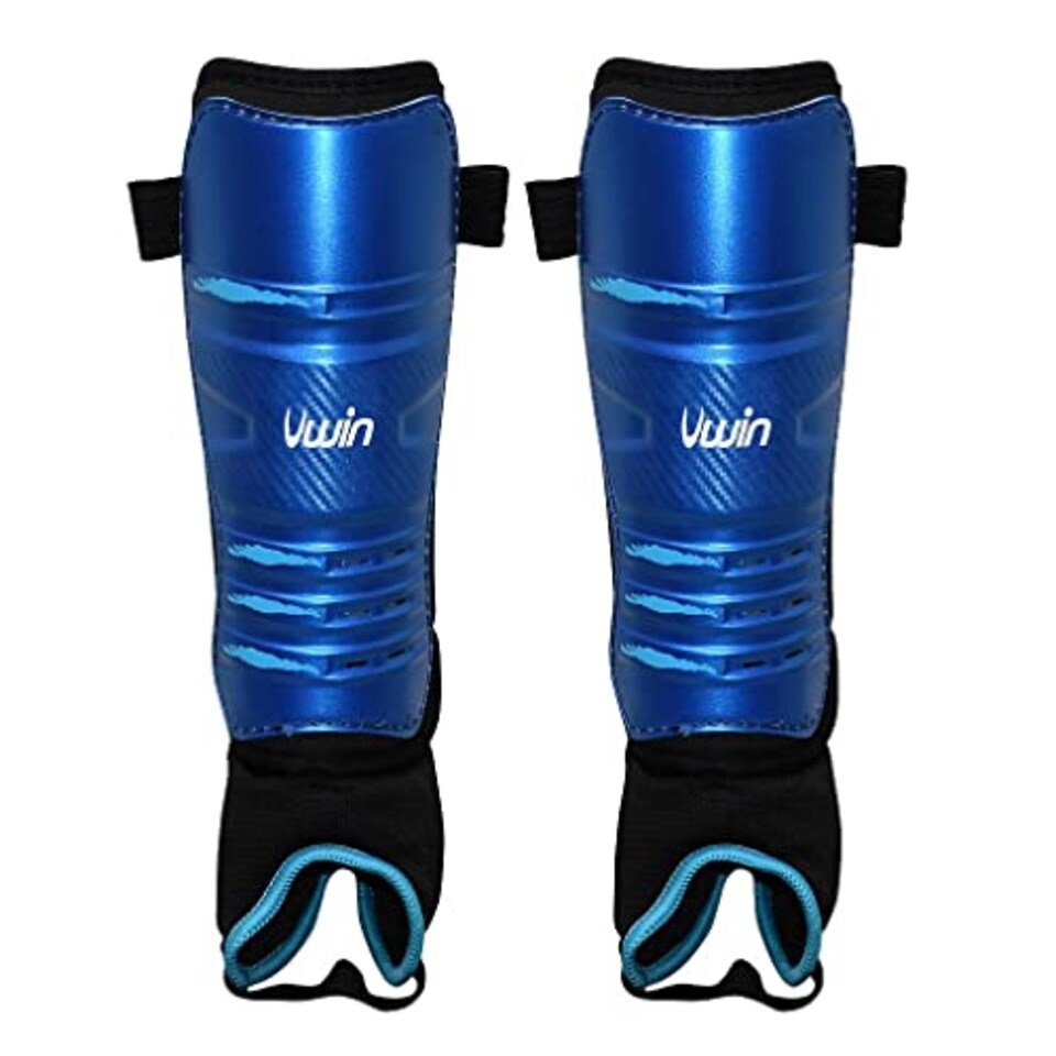 image 1 of Uwin Hockey Shinguards, Royal/Black/Aqua