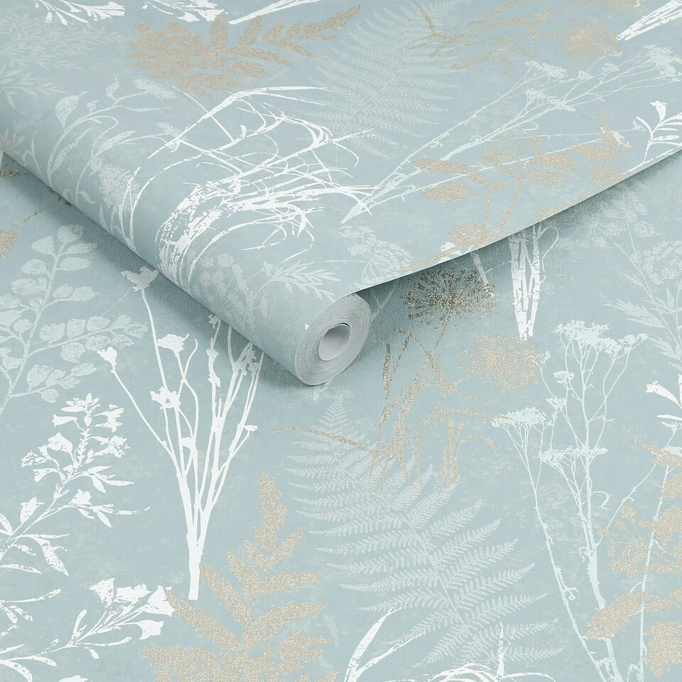 image 1 of Superfresco Easy Duck Egg Metallic Organics Floral Wallpaper Blue | Duck Egg