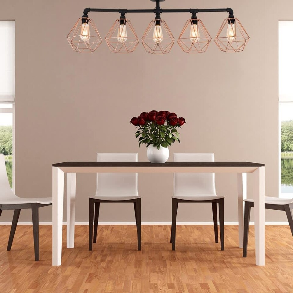 image 1 of ValueLights Luiggi 5 Way Black Ceiling Bar Diablo Copper Wire Shades and Bulbs