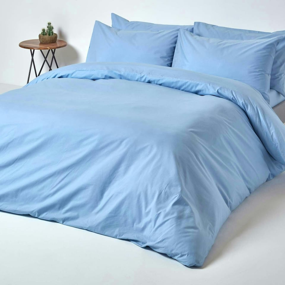 image 1 of Homescapes Blue Egyptian Cotton Fitted Sheet 200 TC, Small Double | Blue | Small Double