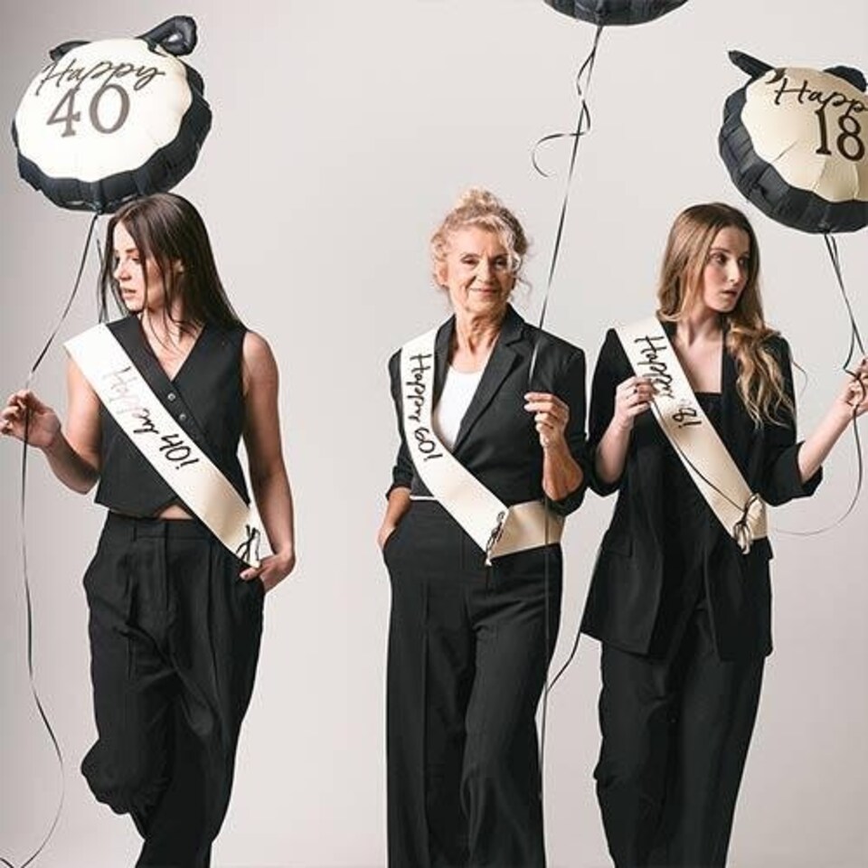 image 1 of Happy 40th Birthday Cream & Black Elegant Milestone Paper Sash Cream | One Size
