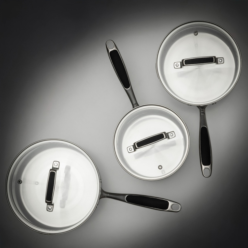 image 1 of ProChef 3 Piece Stainless Steel Saucepan Set with Lid 16 18 20cm