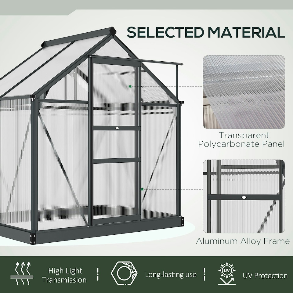 image 1 of Outsunny 6x4ft Walk-In Polycarbonate Greenhouse Plant Grow Galvanized
