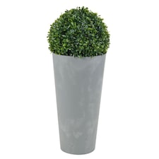 Tubus Plant Pot with Boxwood Ball Plant and Insert - 38.1x 20x20cm | Grey | Light Grey & Set of 1 | 1