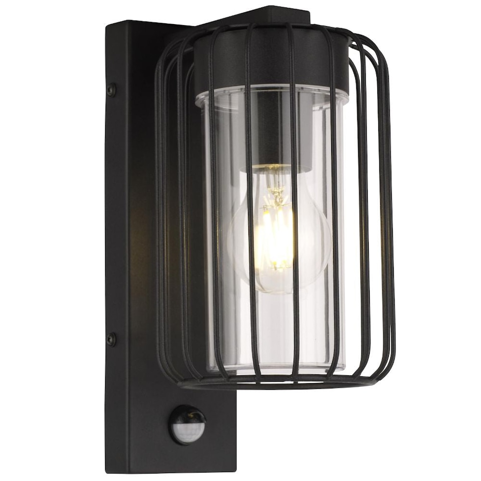 image 1 of CGC Alvin PIR Motion Sensor Black Outdoor Stainless Steel Cage Wall Lantern Light IP54