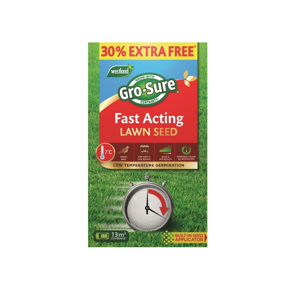 image 1 of Gro-sure Fast Acting Lawn Seed 10m + 30% Free | Multi | Multi Colour | One Size | 1