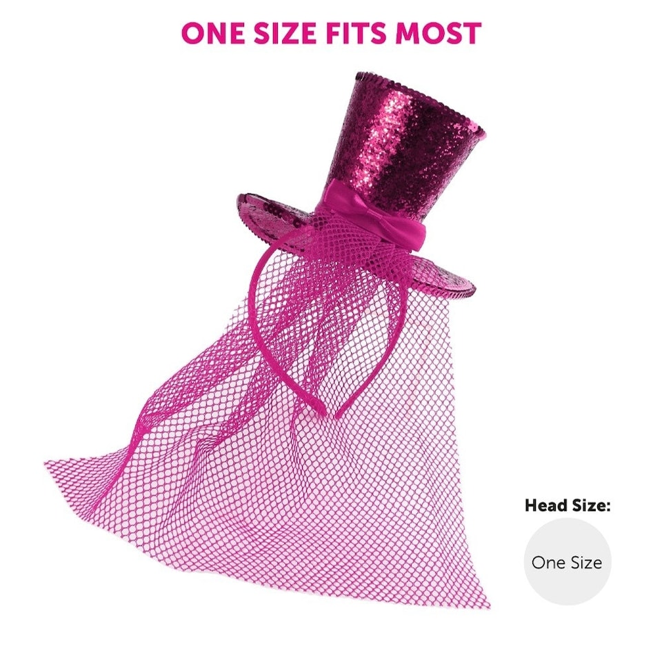 image 1 of Pack of 1 Mini Pink Glitter Fascinator Top Hat Pink | One Size