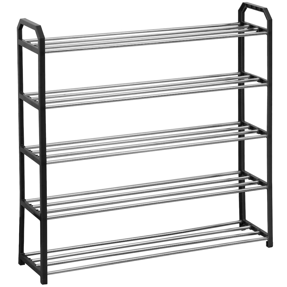 image 1 of House of Home 5 Tier Shoe Rack Freestanding Metal Rail Stand 15-20 Pairs | Black