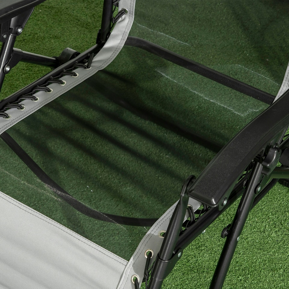 image 1 of Outsunny Foldable Garden Recliner Chair Set of 2 w/ Footstool & Headrest, Grey