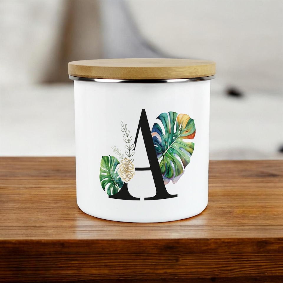 image 1 of Green & Gold Letter U Large Storage Canister | White | Letter U