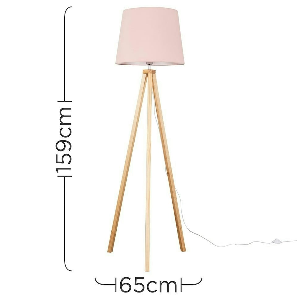 image 1 of ValueLights Modern Light Wood Tripod Design Floor Lamp With Pink Shade