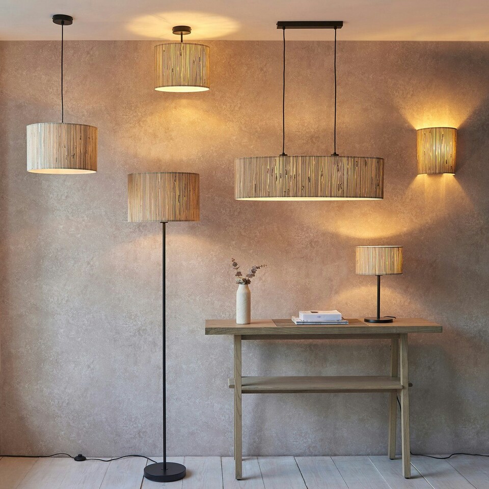 image 1 of Longshore Bar Pendant Ceiling Lamp, Natural Seagrass, Matt Black