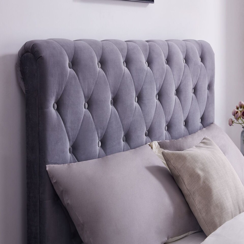 image 1 of Whitford Kingsize 5ft Side Opening Ottoman Plush Grey Bed Frame | Grey | King