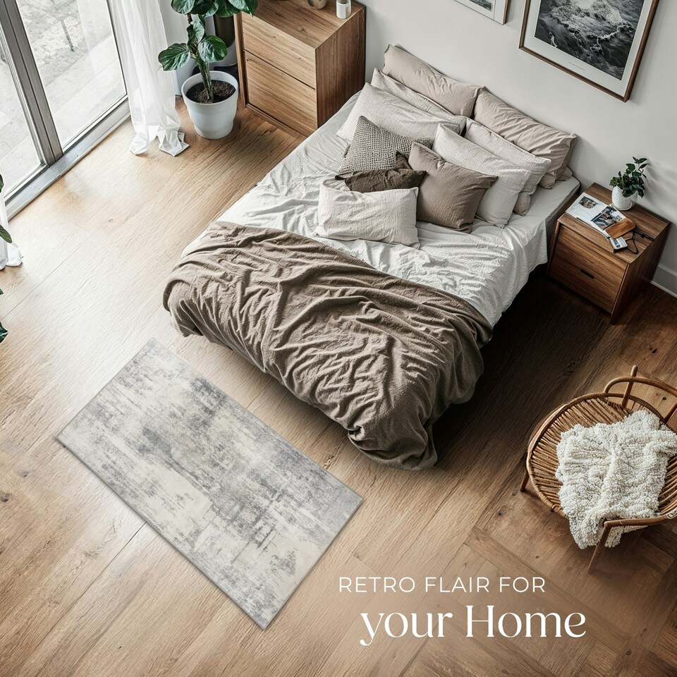 image 1 of Washable Rug Nadira - different sizes, abstract pattern, synthetic wool and felt, non-slip Cream | Beige/Grey | 110 x 60 cm