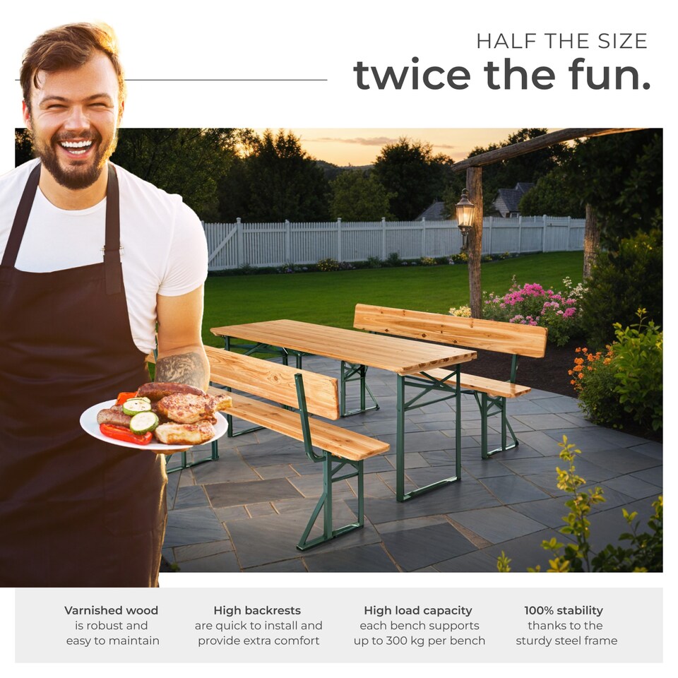 image 1 of Picnic Table and Benches Franz II - 1 table and 2 benches, foldable, with backrests