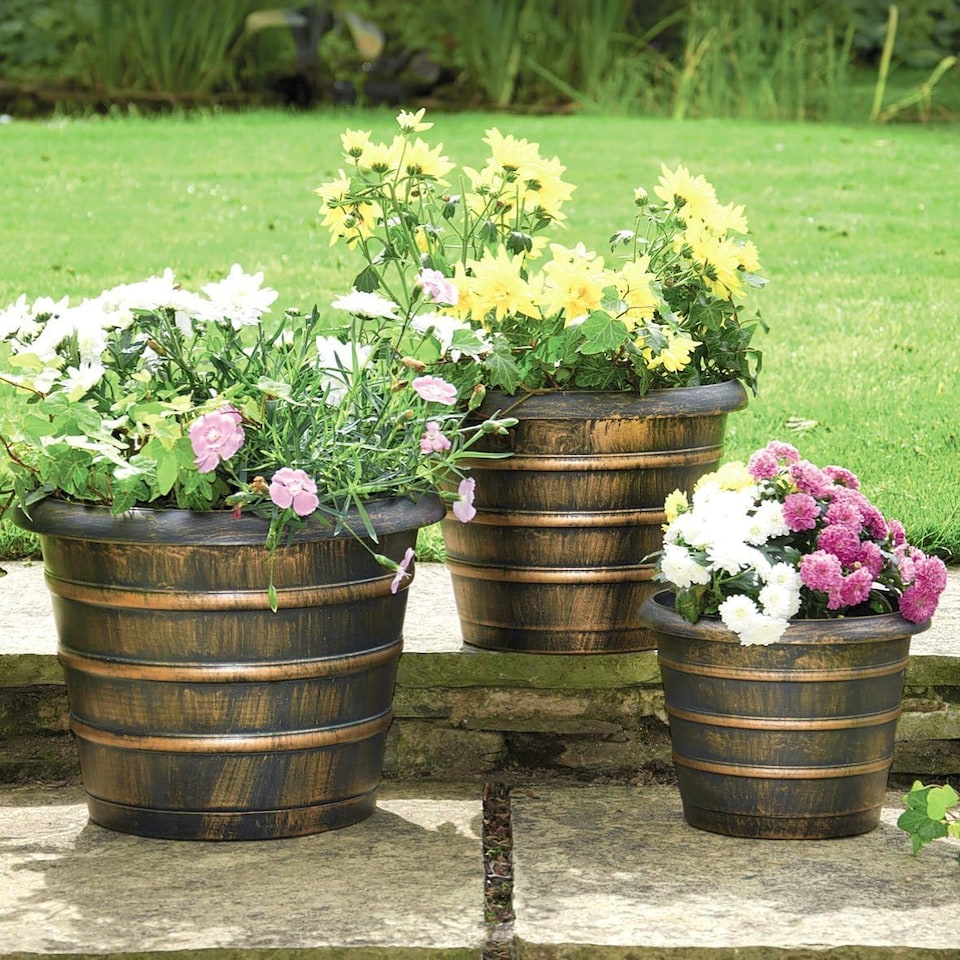image 1 of Antique Bronze Effect Bee Hive Plastic Garden Planters 3 Pack