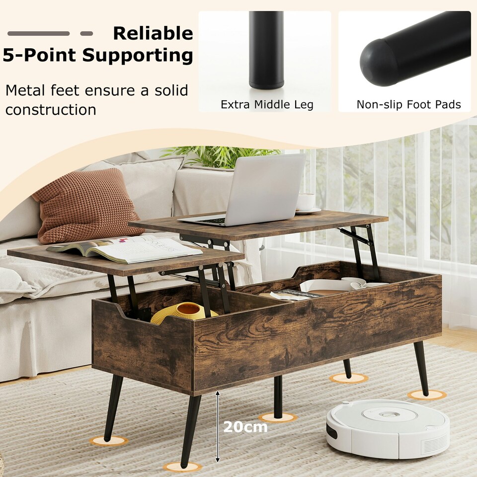 image 1 of COSTWAY Lift Top Coffee Table w/Storage Compartments Brown Brown