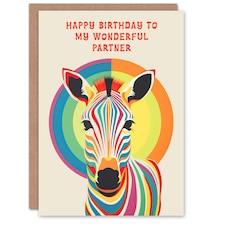 Wonderful Rainbow Stripes Colourful Zebra Partner Birthday Card