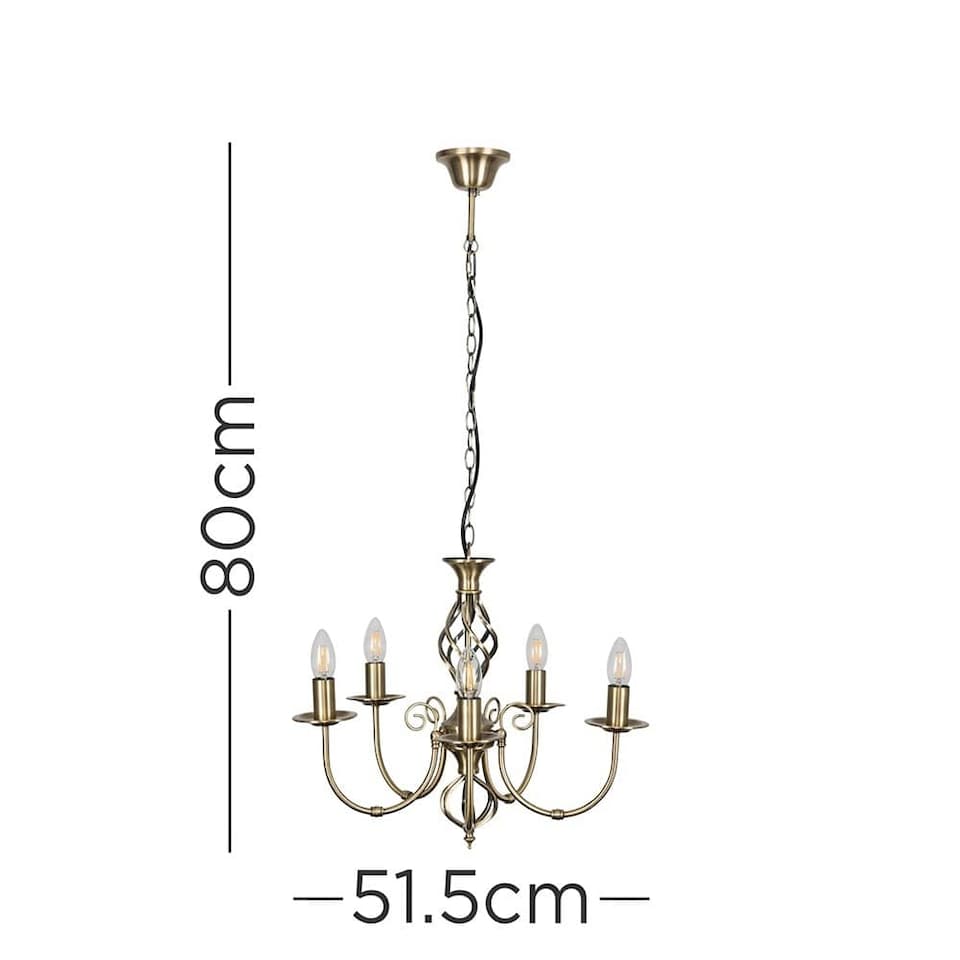 image 1 of ValueLights Memphis Twist Antique Brass Gold 5 Way Chandelier & Bulbs | Gold