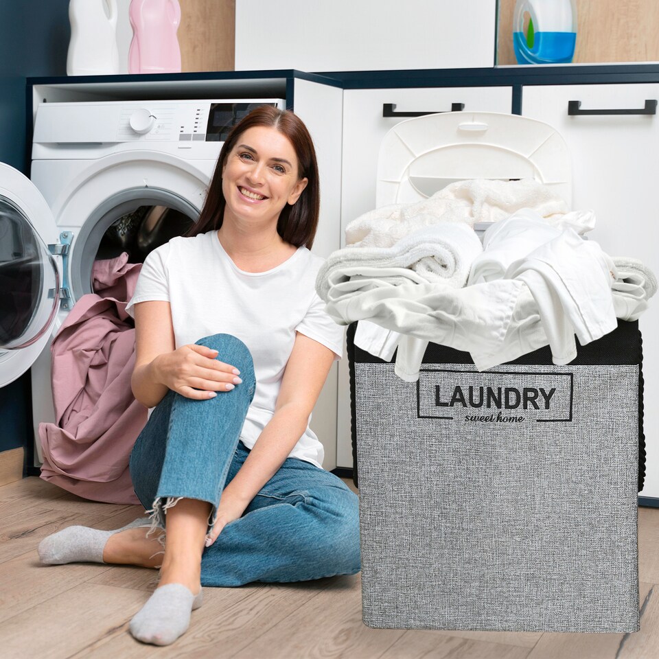 image 1 of 70L Collapsible Laundry Basket with Lid Portable Clothes Hamper