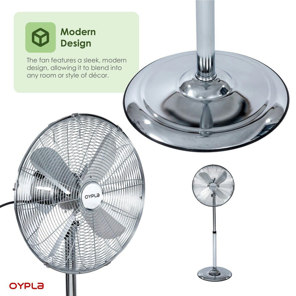image 1 of Oypla Electrical 16" Inch 40cm Chrome Metal Pedestal 3 Speed Stand Fan Cooling