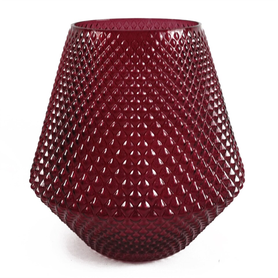 image 1 of 23cm Diamond Embossed Pink Glass Vase | Pink | 23