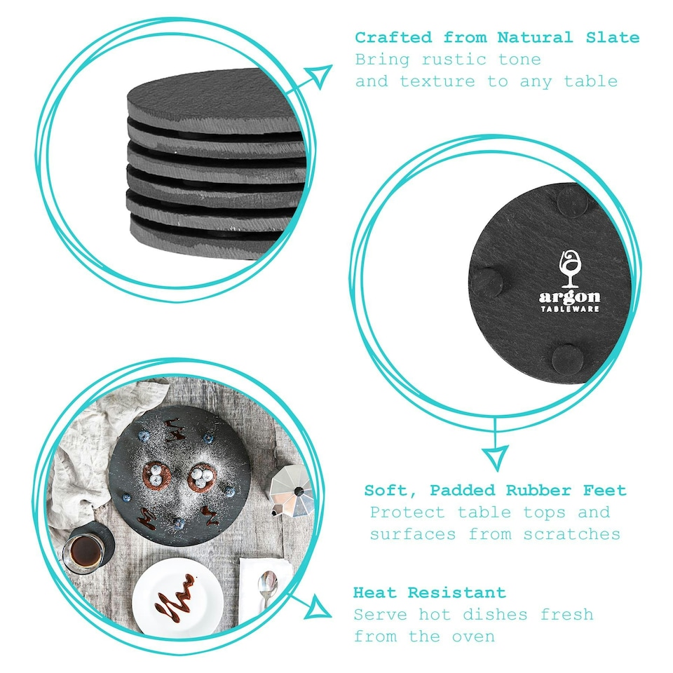 image 1 of Argon Tableware 12 Piece Linea Round Slate Placemats & Coasters Set - 10cm Grey