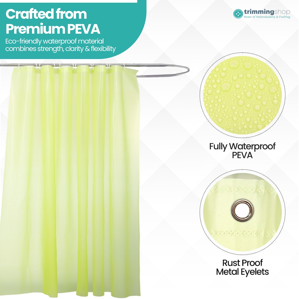 image 1 of PEVA Plain Mould & Mildew Resistant Shower Curtain with 12 Hooks - 180x180cm