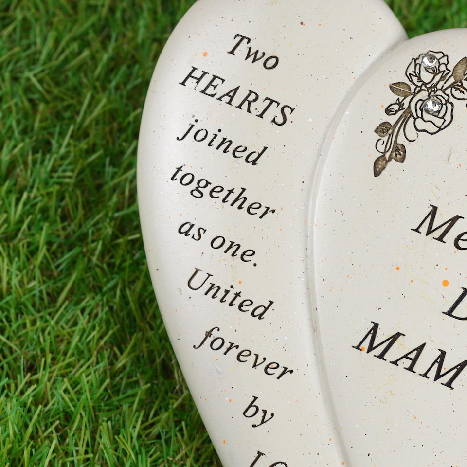image 1 of Mam & Dad Graveside Memorial Heart Plaque Garden Ornament Memories Keepsake
