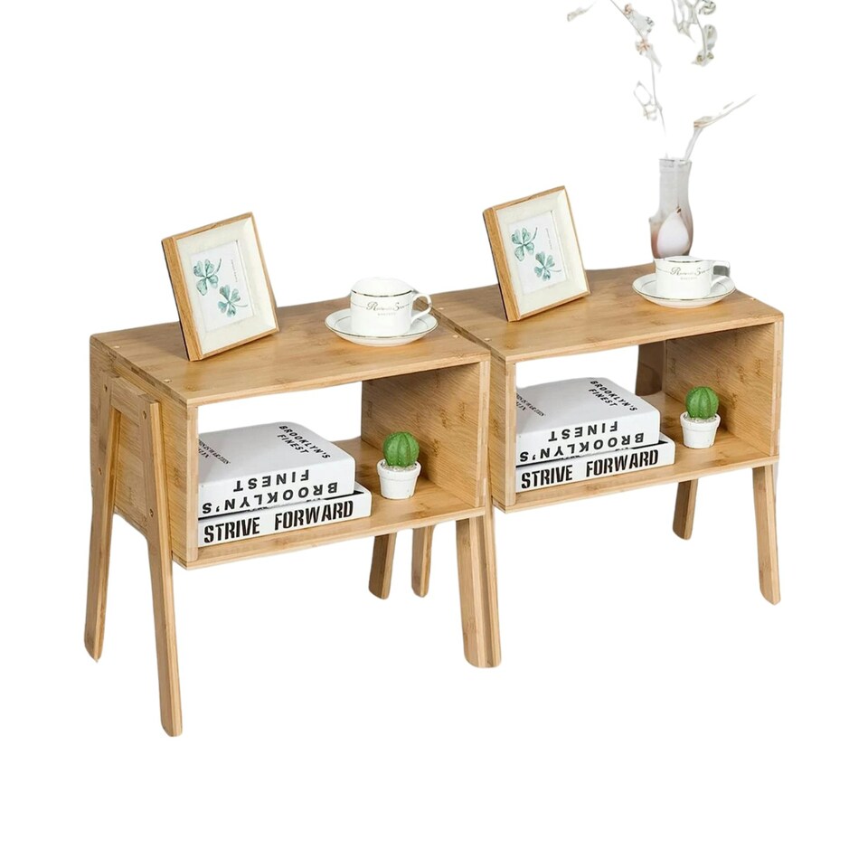 image 1 of Set Of 2 Wooden Stackable Bedside Tables Brown